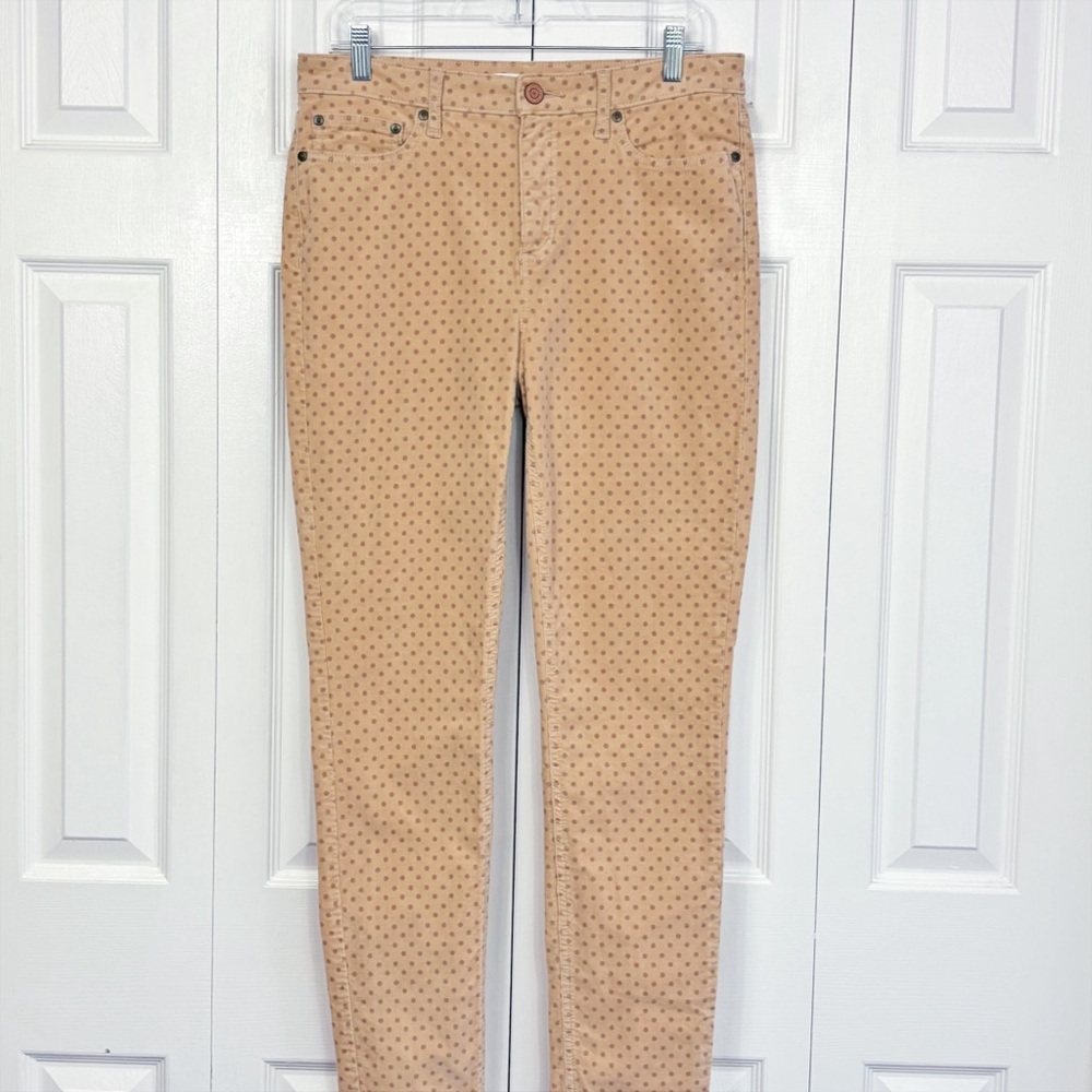 LC Lauren Conrad Peach Cream Polka Dot Corduroy High-Rise Skinny Pants 14L